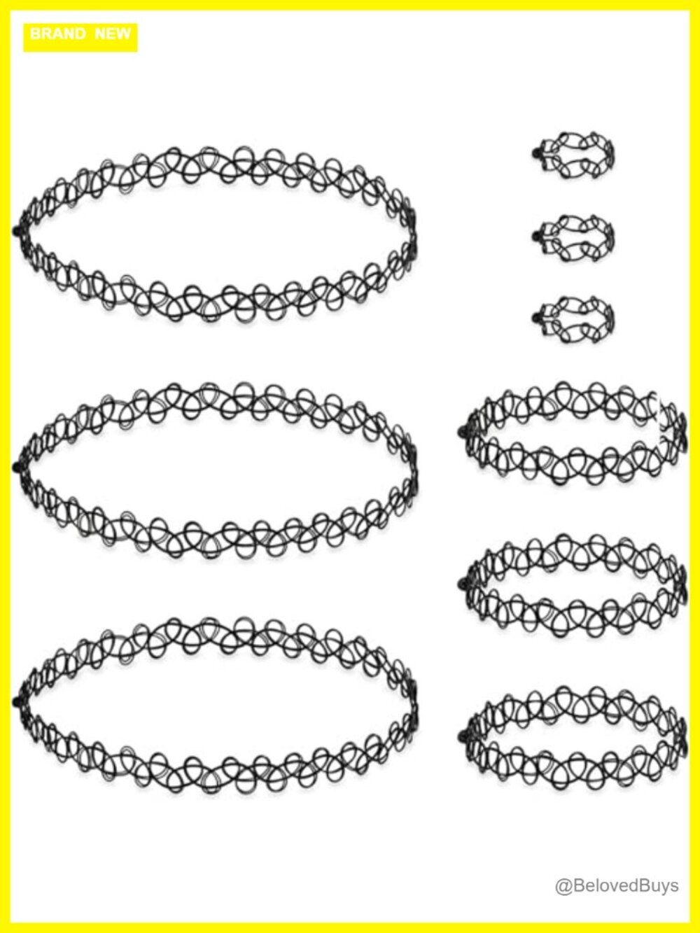 9 Piece Tattoo Choker Necklace Bracelet Ring Set Elastic Plastic 90s Grunge Y2K